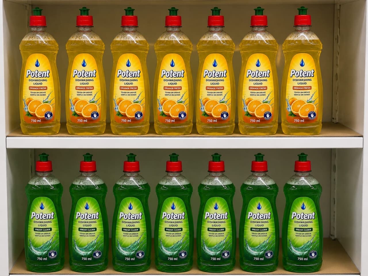 Potent Dishwashing Liquid shelf display