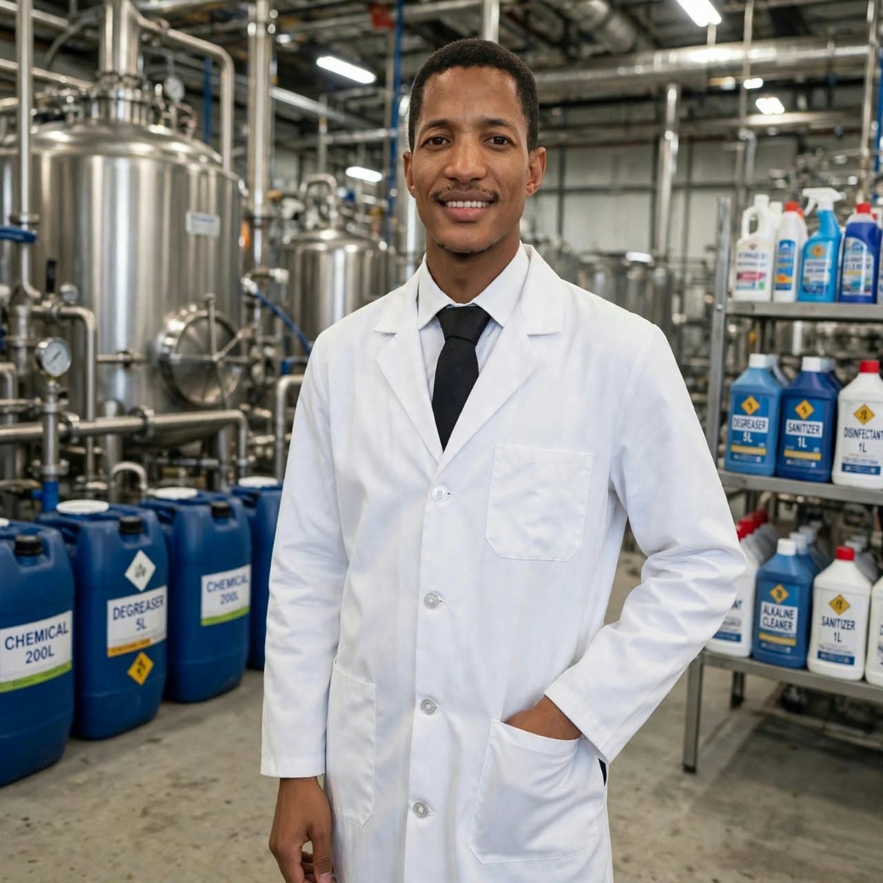 Potent Chemicals founder in the Mokopane manufacturing facility